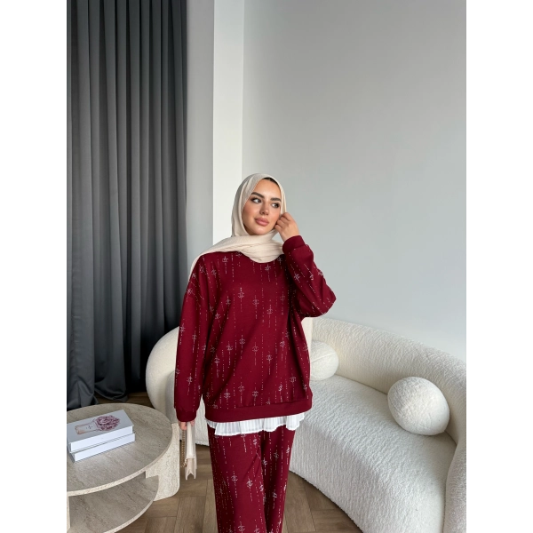 Hps-Muadil Taşlı Eşofman Takım - Bordo