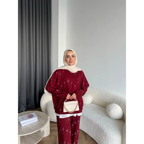 Hps-Muadil Taşlı Eşofman Takım - Bordo