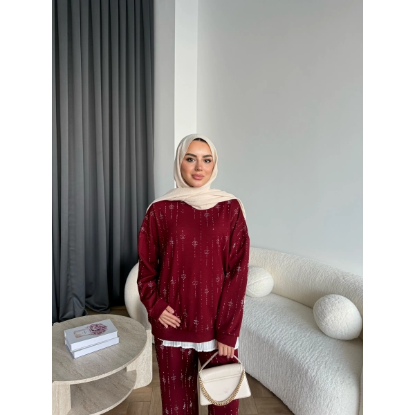 Hps-Muadil Taşlı Eşofman Takım - Bordo