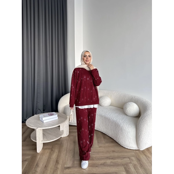 Hps-Muadil Taşlı Eşofman Takım - Bordo