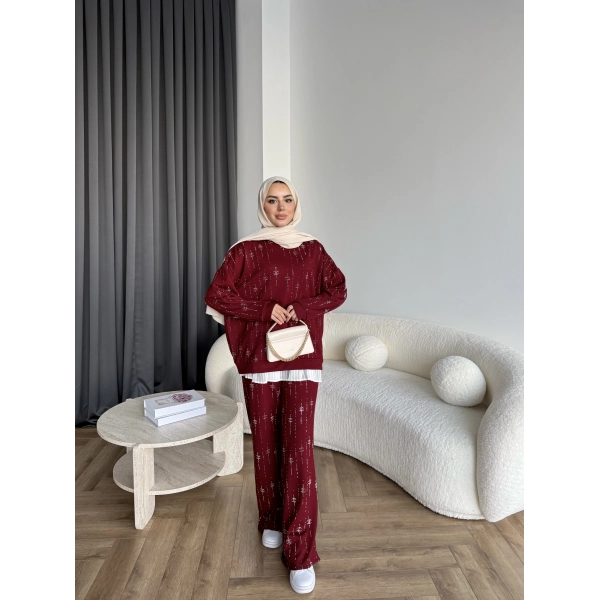 Hps-Muadil Taşlı Eşofman Takım - Bordo