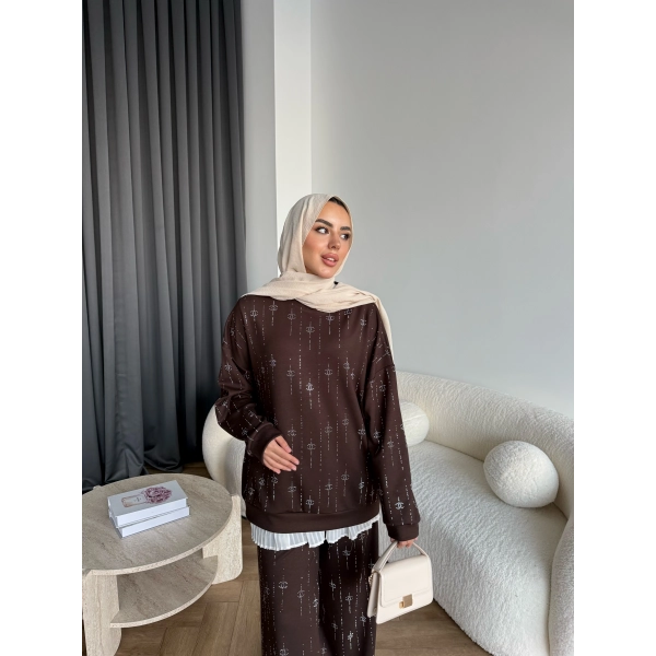 Hps-Muadil Taşlı Eşofman Takım - Kahve