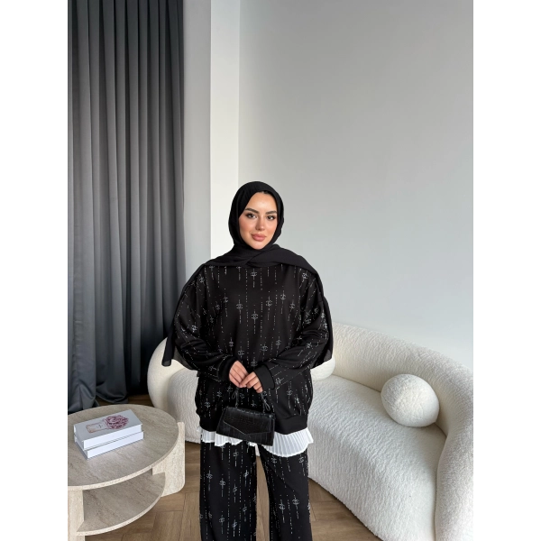 Hps-Muadil Taşlı Eşofman Takım - Siyah