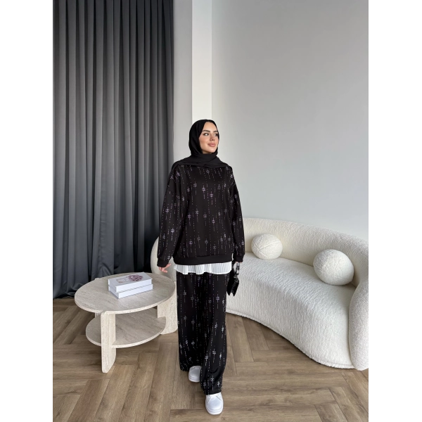 Hps-Muadil Taşlı Eşofman Takım - Siyah