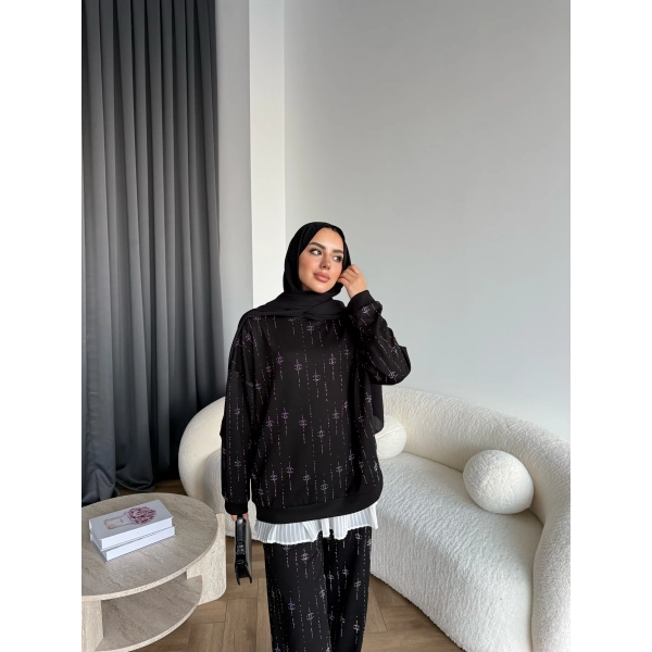 Hps-Muadil Taşlı Eşofman Takım - Siyah