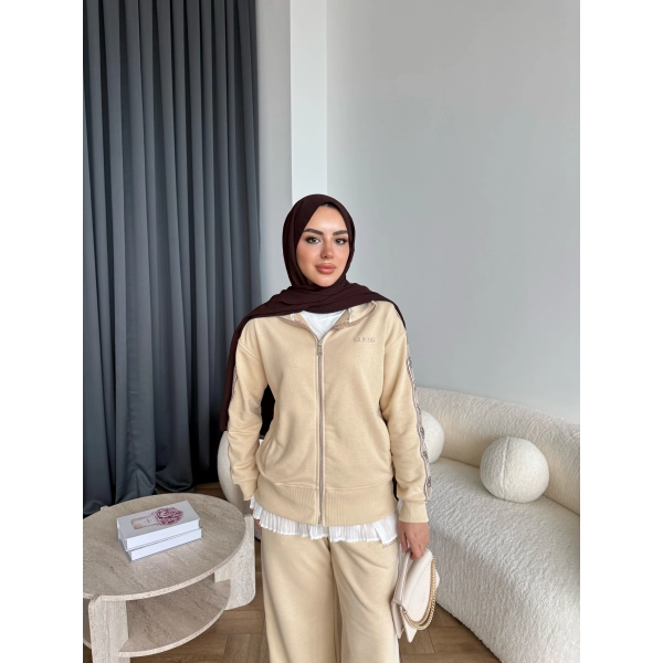 Hps-Yan Şeritli Muadil Takım - Bej