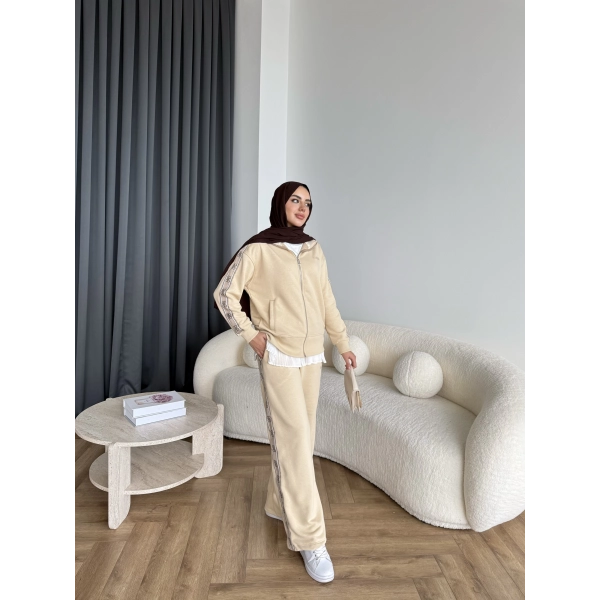 Hps-Yan Şeritli Muadil Takım - Bej