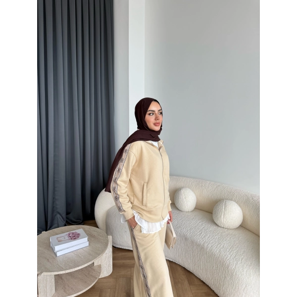 Hps-Yan Şeritli Muadil Takım - Bej