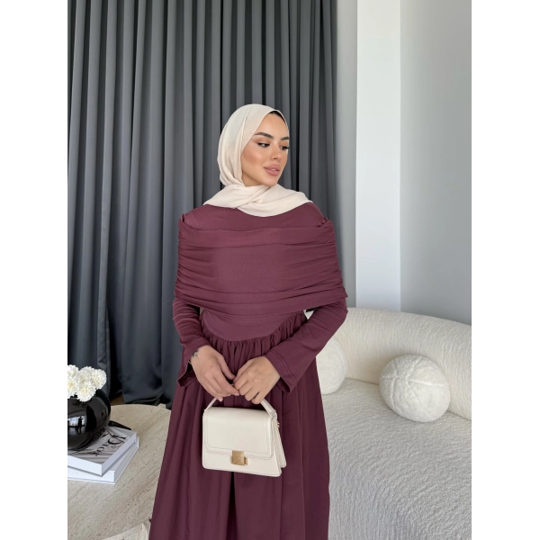 Hr - Melda Yaka Detay Elbise - Bordo