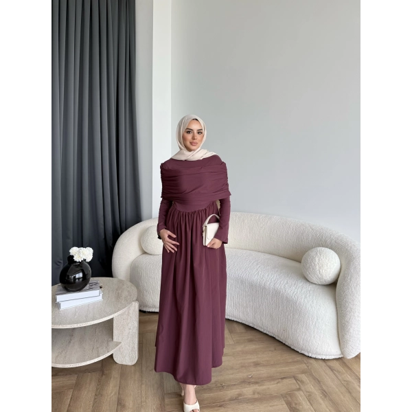 Hr - Melda Yaka Detay Elbise - Bordo