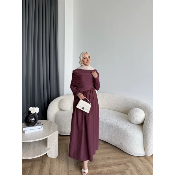 Hr - Melda Yaka Detay Elbise - Bordo