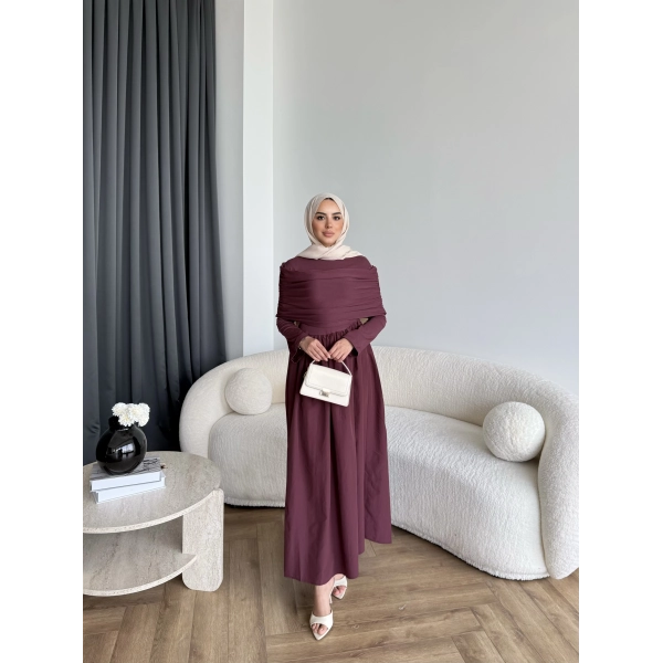 Hr - Melda Yaka Detay Elbise - Bordo