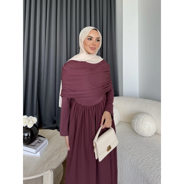 Hr - Melda Yaka Detay Elbise - Bordo