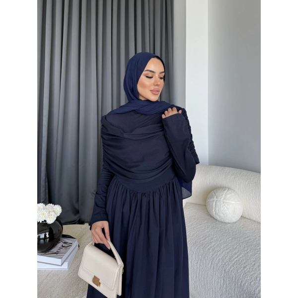 Hr - Melda Yaka Detay Elbise - Lacivert