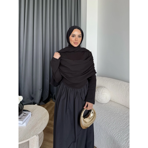 Hr - Melda Yaka Detay Elbise - Siyah
