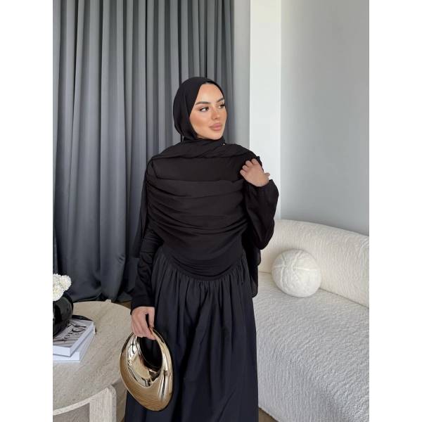Hr - Melda Yaka Detay Elbise - Siyah
