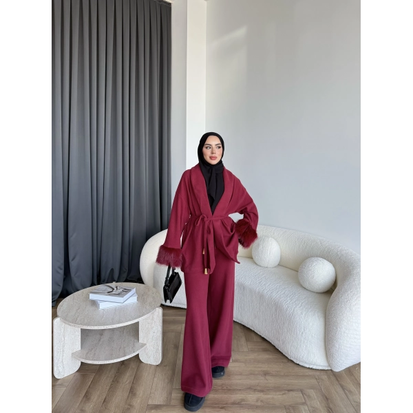Hümas Kürk Detaylı Takım - Bordo