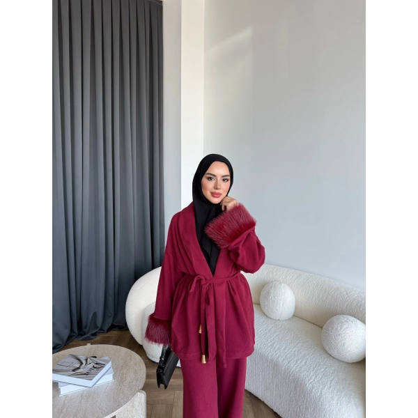 Hümas Kürk Detaylı Takım - Bordo