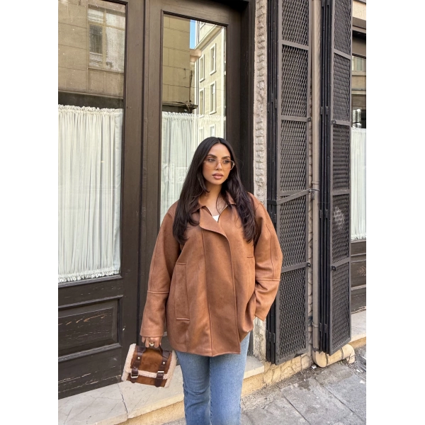 İren Süet Bomber Ceket - Kahve