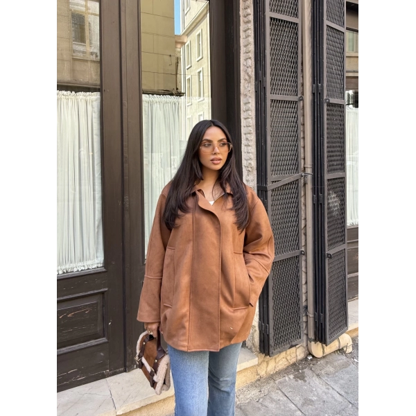 İren Süet Bomber Ceket - Kahve