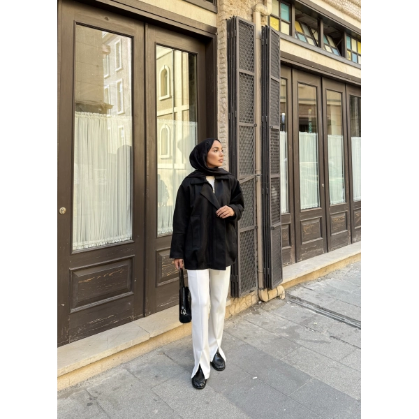 İren Süet Bomber Ceket - Siyah