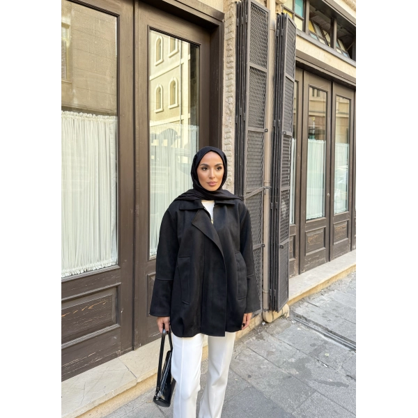 İren Süet Bomber Ceket - Siyah