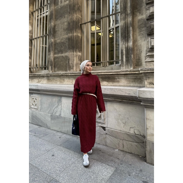 Işıl Örgü Triko Elbise - Bordo
