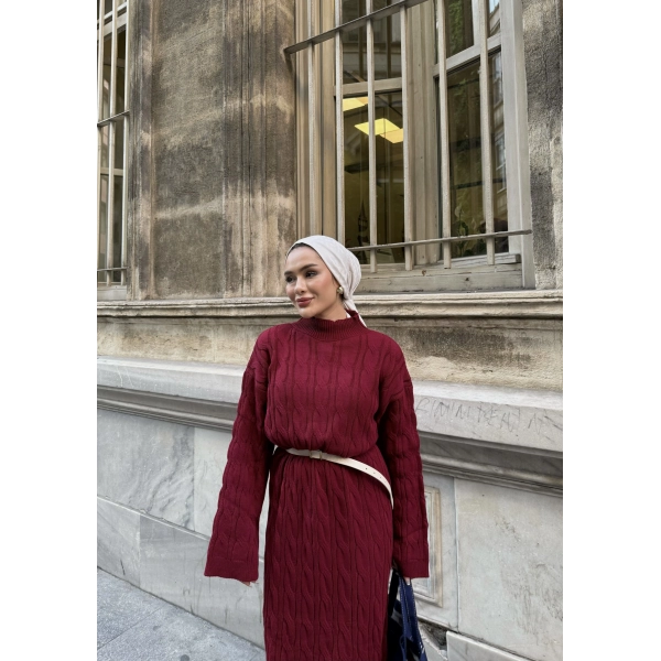 Işıl Örgü Triko Elbise - Bordo