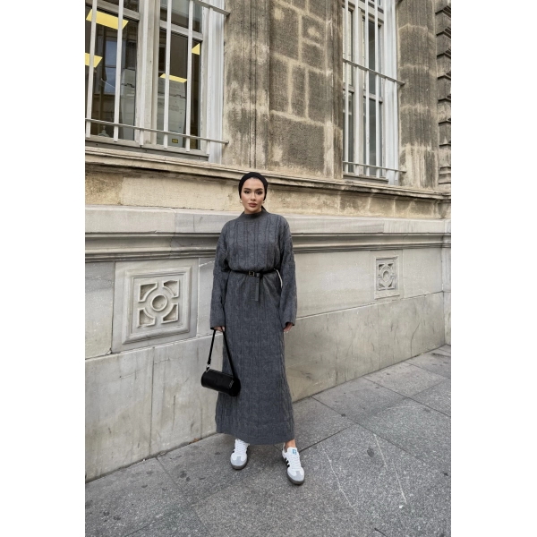 Işıl Örgü Triko Elbise - Füme