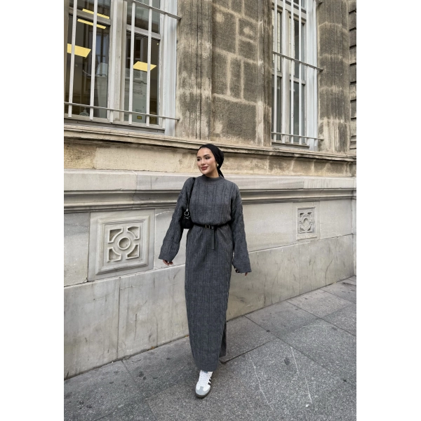 Işıl Örgü Triko Elbise - Füme