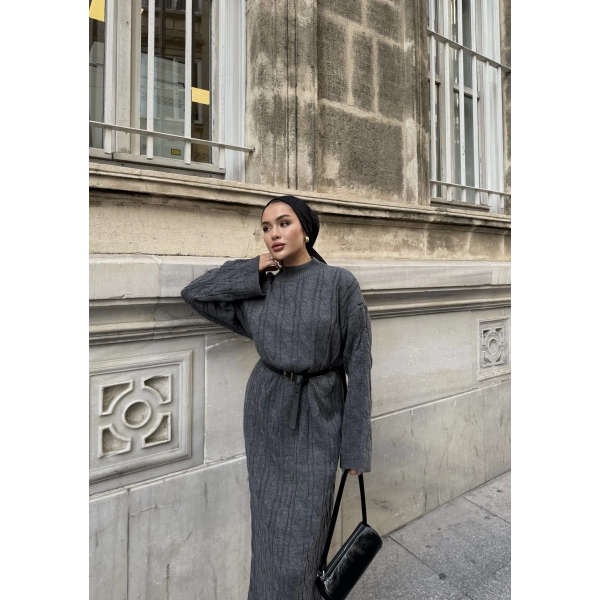 Işıl Örgü Triko Elbise - Füme