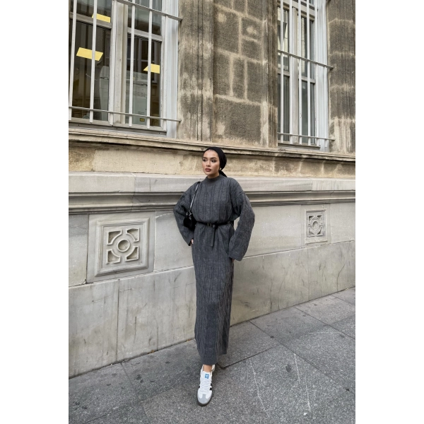 Işıl Örgü Triko Elbise - Füme