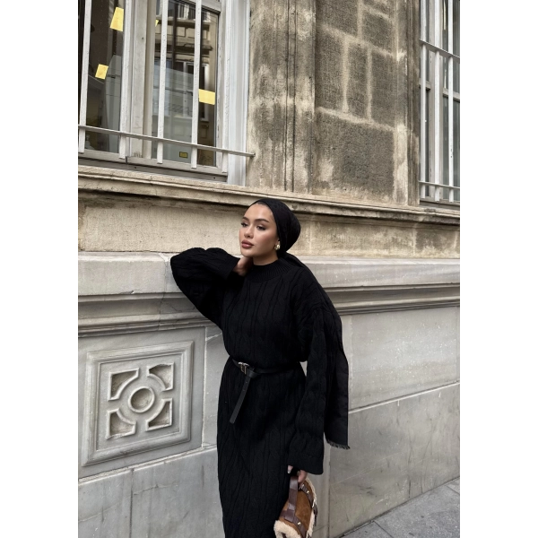 Işıl Örgü Triko Elbise - Siyah