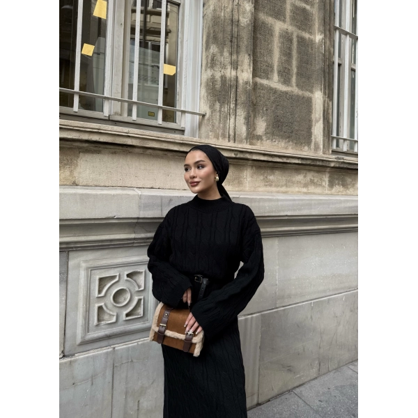 Işıl Örgü Triko Elbise - Siyah