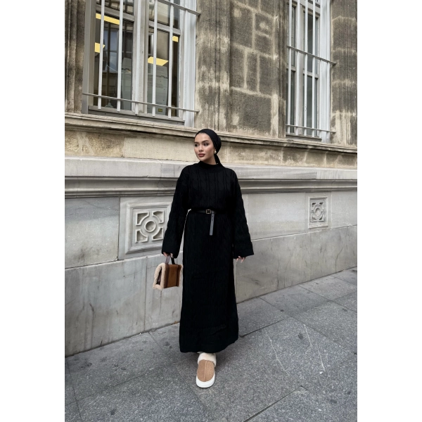 Işıl Örgü Triko Elbise - Siyah