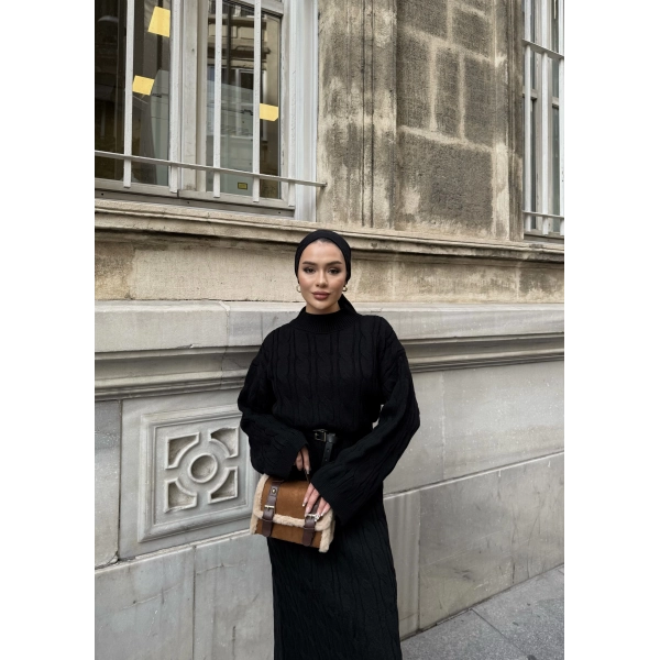 Işıl Örgü Triko Elbise - Siyah