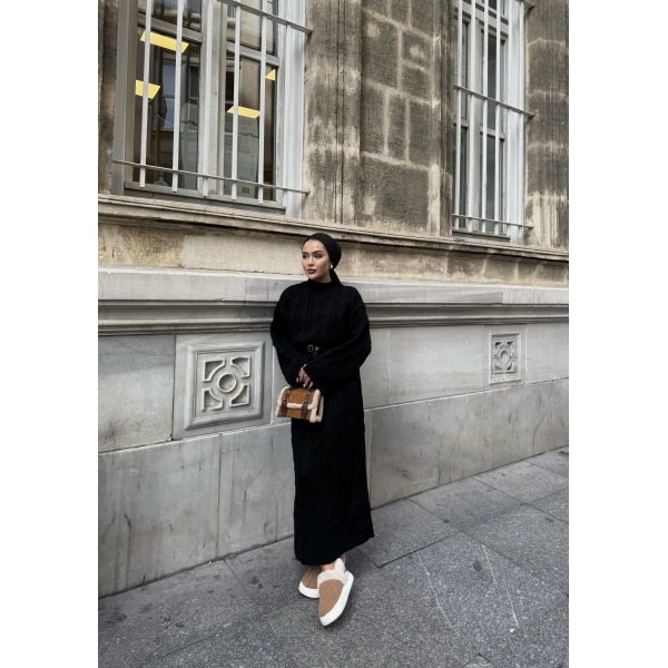 Işıl Örgü Triko Elbise - Siyah