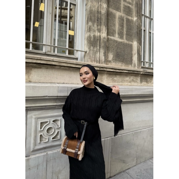 Işıl Örgü Triko Elbise - Siyah