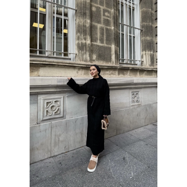 Işıl Örgü Triko Elbise - Siyah