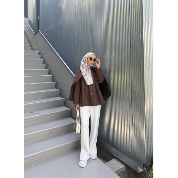 Joelle Pelerinli Ceket - Acı Kahve