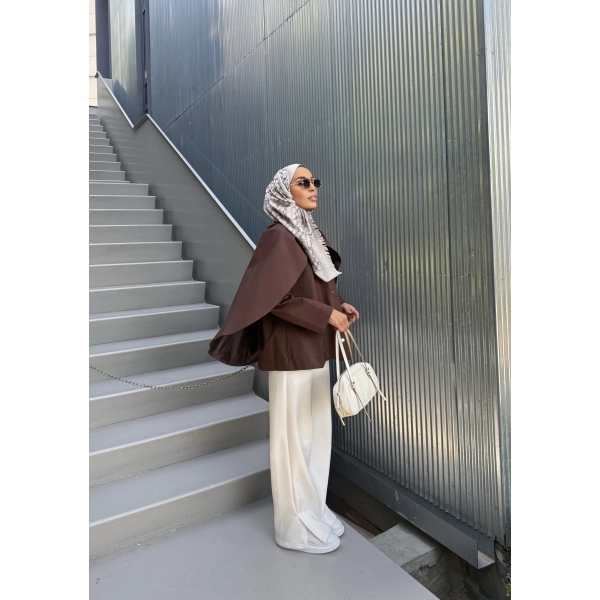 Joelle Pelerinli Ceket - Acı Kahve