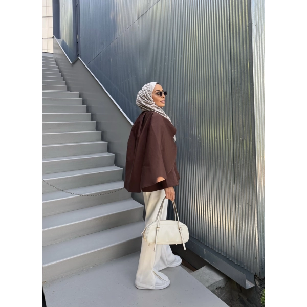 Joelle Pelerinli Ceket - Acı Kahve