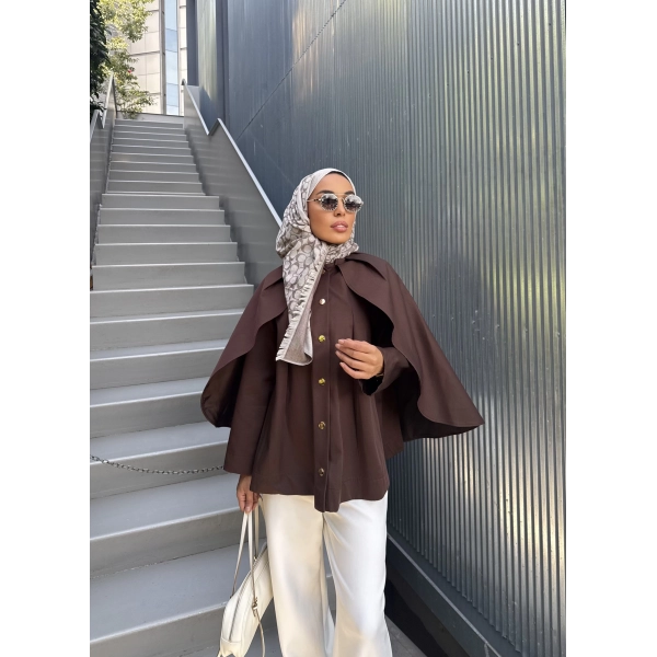 Joelle Pelerinli Ceket - Acı Kahve