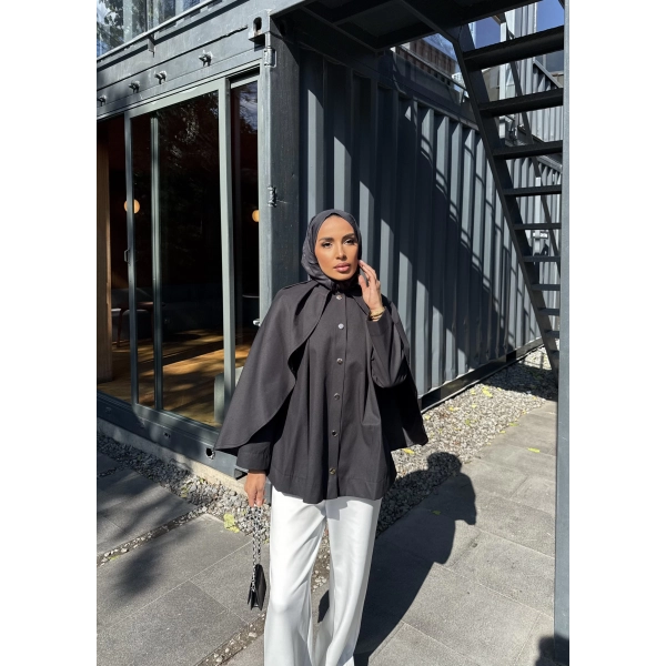 Joelle Pelerinli Ceket - Siyah