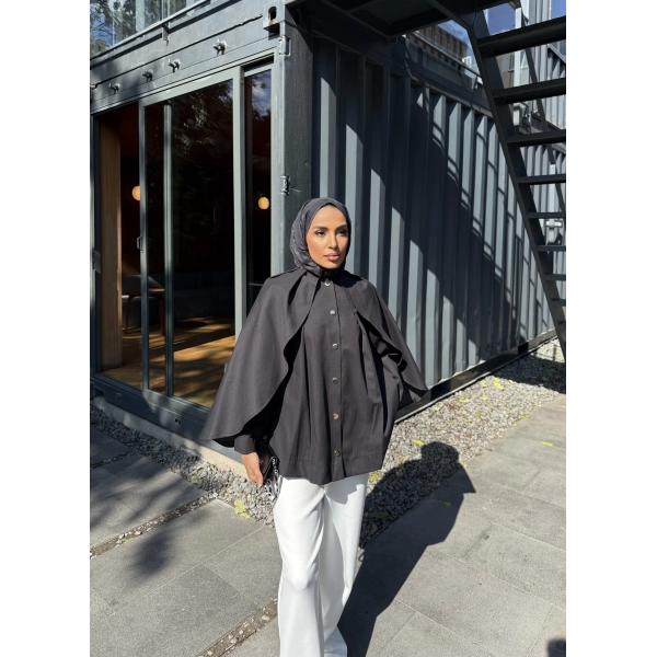 Joelle Pelerinli Ceket - Siyah