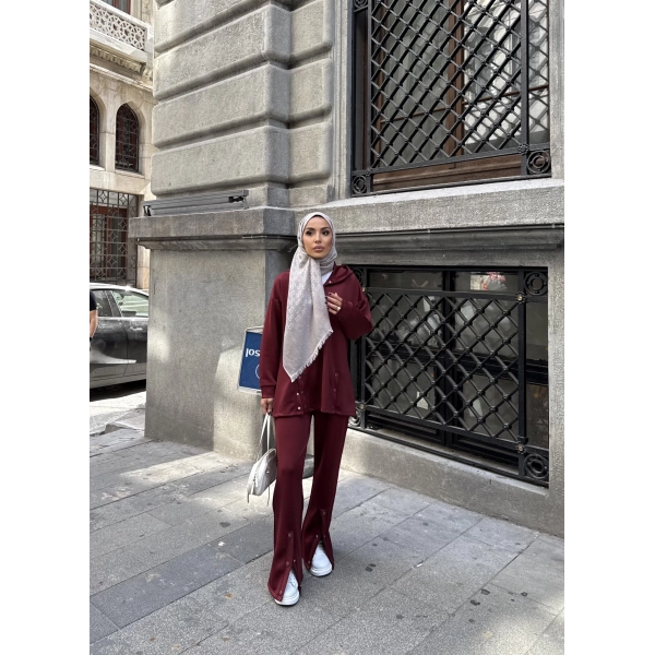 Kamar Düğmeli Takım - Bordo