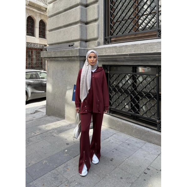 Kamar Düğmeli Takım - Bordo