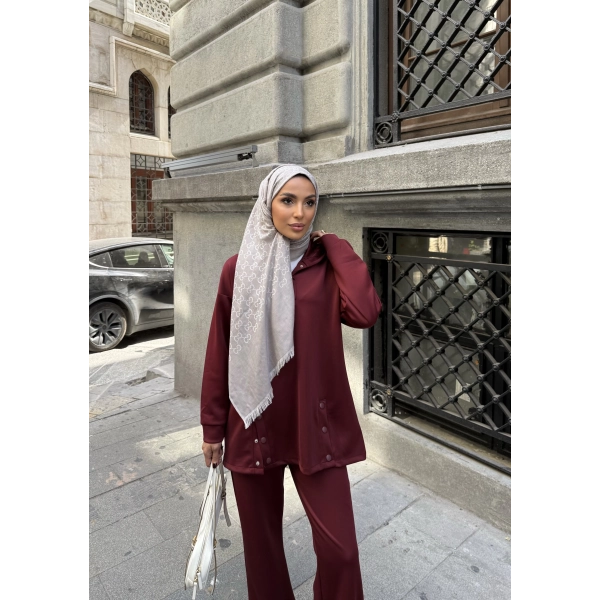 Kamar Düğmeli Takım - Bordo