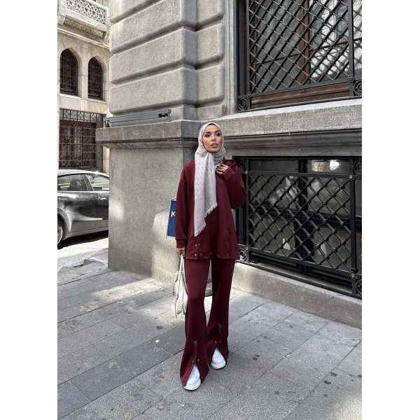 Kamar Düğmeli Takım - Bordo