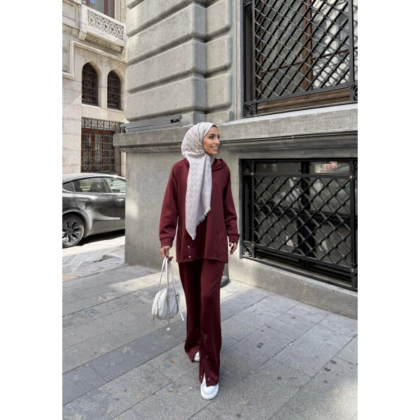 Kamar Düğmeli Takım - Bordo